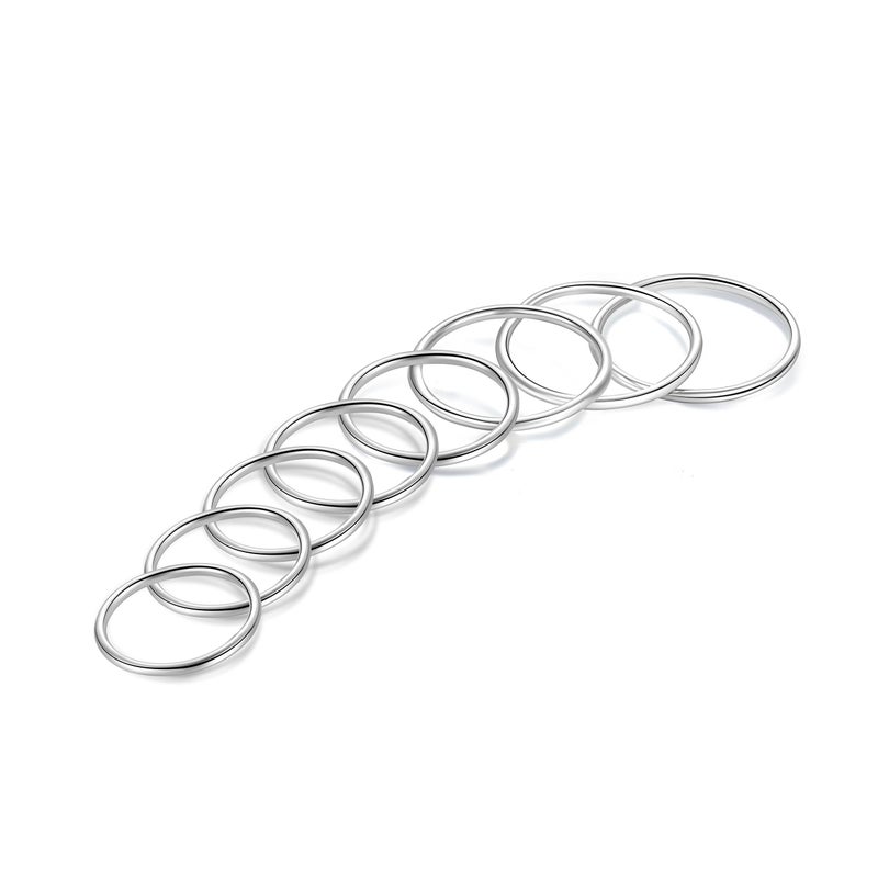 CANDYFANCY 925 Sterling Silver 1.2mm Stacked Midi Thin Rings for Women Knuckle Ring Band Stacking Ring Set Size 2.5-8.5 (Silver 8 Pcs) - Image 1